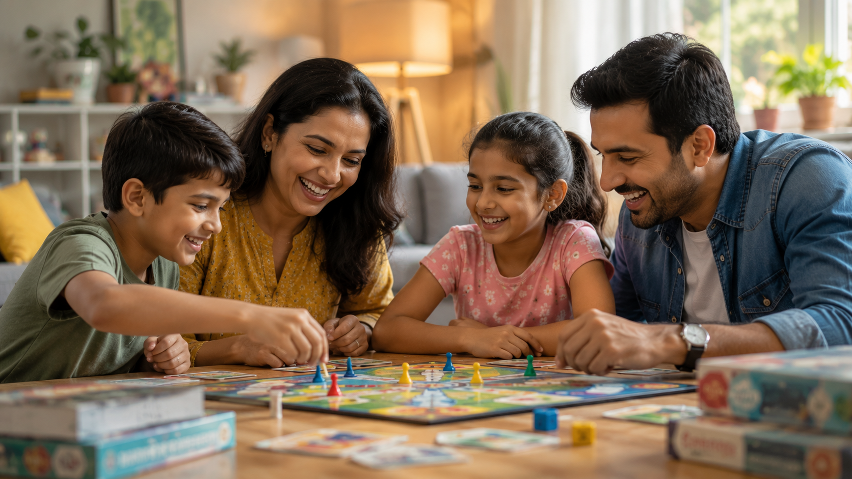 Family playing board games